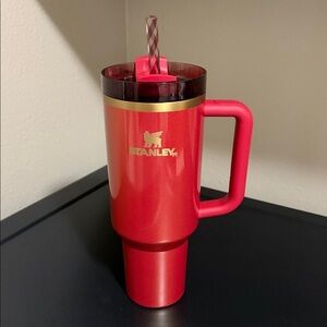 Stanley Vibrant Red Travel Mug with Gold Accent